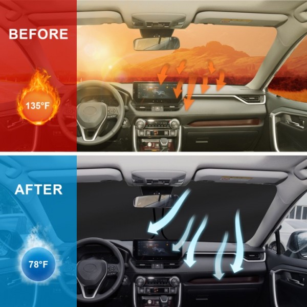 YIDEEAUTO Windshield Sun Shade for Toyota RAV4 2019 2020 2021 2022 2023 2024, Foldable RAV 4 SUV Sunshade Front Car Window Sun Visor Protector