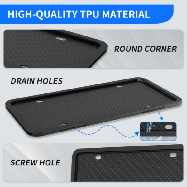 YIDEEAUTO License Plate Frames,2 Pack Black TPU Lisence Plate Frame,Front License Plate Holders Bracket for US Vehicles Rear