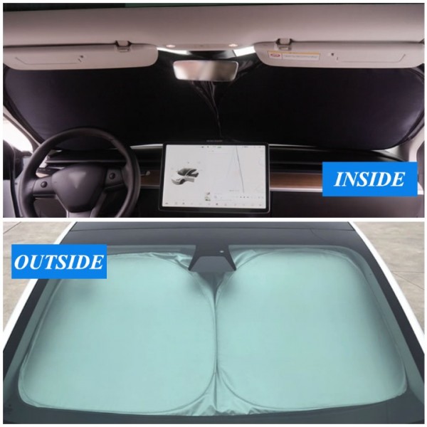 YIDEEAUTO Tesla Model 3 Windshield Sunshade, 240T Polyester for Front Tesla Model Y Window Sun Shade Cover Blocks UV Heat, Folding Sun Visor Protector Keeps Tesla Model 3/Y Cool 2016-2023